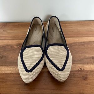 BIRDIES Blackbird Knit Pointed Toe Flats Eggshell/Navy 10